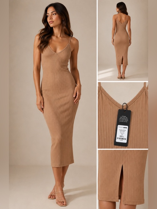 Fashion Nova Dresses & Skirts - Fashion Nova Ribbed Slip Midi Dress - Camel